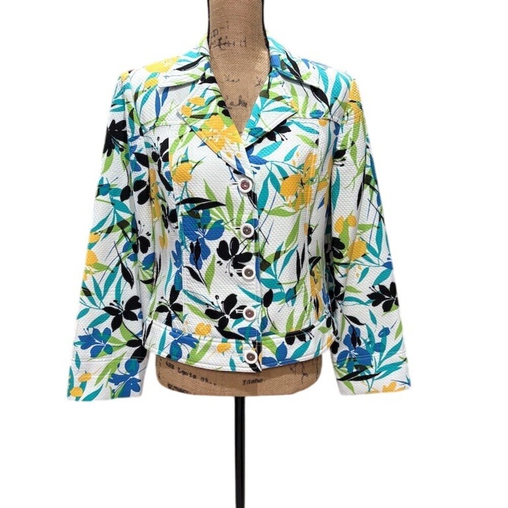 Requirements Blazer Jacket Womens Size 8 Floral Print Lightweight White